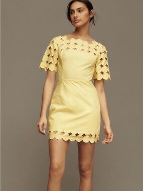 By Anthropologie Cutwork Mini Shift Dress Yellow